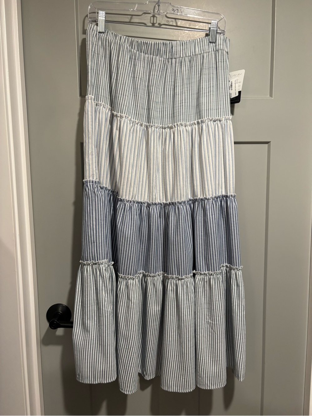 Striped Tiered Maxi Skirt in Blue and White